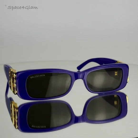 NEW Balenciaga BB0096S 004 Violet Gold Gray Rectangle Unisex Sunglasses NEW Balenciaga BB0096S 004 Violet Gold Gray Rectangle Unisex  main image 3